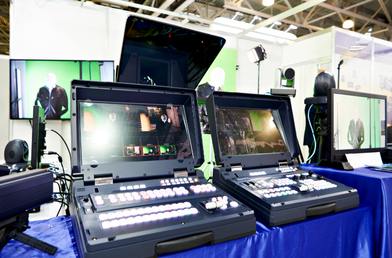 Portable switchers and video production studio with monitor