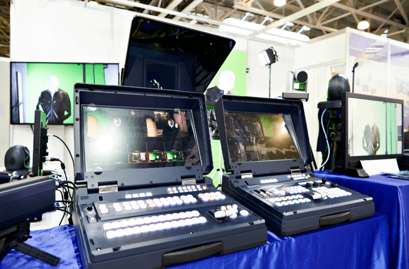 Portable switchers and video production studio with monitor